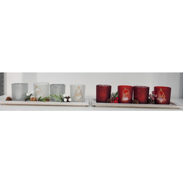 Portavela Navidad Tradicional DKD Home Decor Rojo Blanco 9 x 13.5 x 40 cm Set de 5 (2 Unidades)