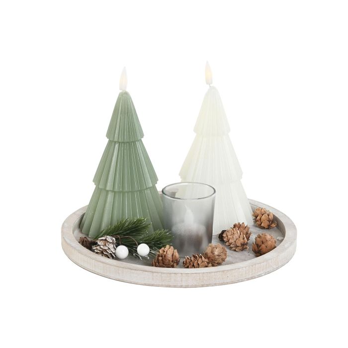 Portavela Navidad Moderna DKD Home Decor Blanco Verde 12 x 26 x 26 cm Set de 4 (2 Unidades) 1