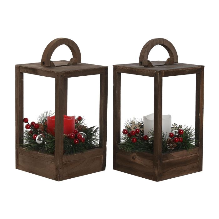 Farola Navidad Tradicional DKD Home Decor Rojo Blanco 16 x 26 x 16 cm (2 Unidades) 3