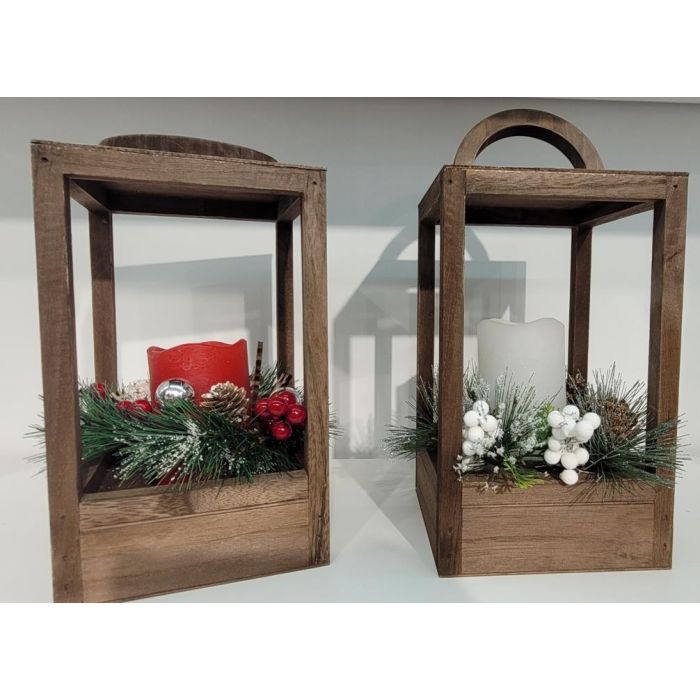 Farola Navidad Tradicional DKD Home Decor Rojo Blanco 16 x 26 x 16 cm (2 Unidades)