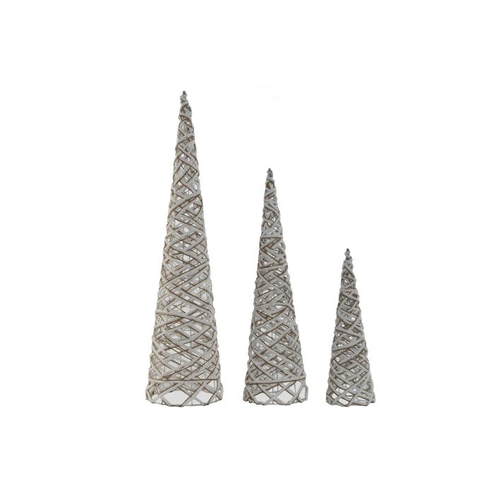 Cono Navidad Alpina DKD Home Decor Natural Blanco 20 x 80 x 20 cm Set de 3 (2 Unidades) 3