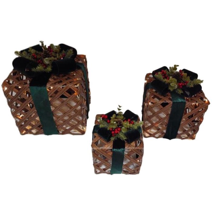 Regalo Navidad Tradicional DKD Home Decor Natural Verde 26 x 30 x 26 cm Set de 3 (2 Unidades) 1