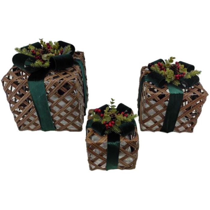 Regalo Navidad Tradicional DKD Home Decor Natural Verde 26 x 30 x 26 cm Set de 3 (2 Unidades)