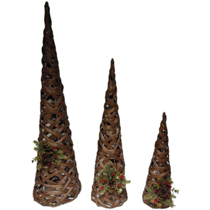 Cono Navidad Tradicional DKD Home Decor Natural Verde 20 x 80 x 20 cm Set de 3 (2 Unidades)