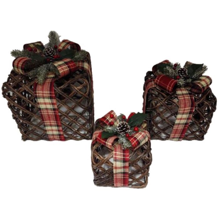 Regalo Navidad Tradicional DKD Home Decor Natural Rojo 26 x 30 x 26 cm Set de 3 (2 Unidades)