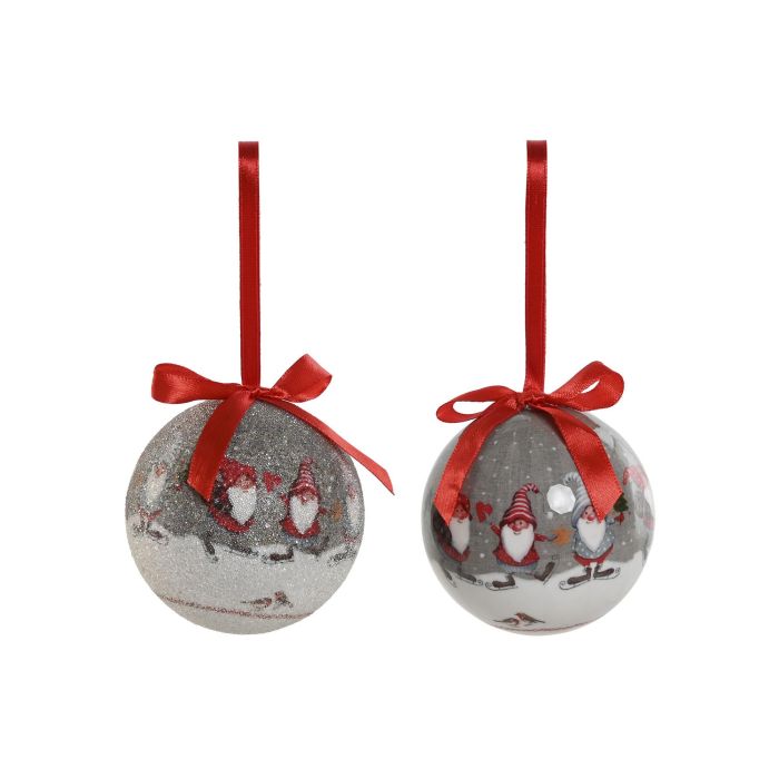 Bola Decoracion Navidad Tradicional DKD Home Decor Gris Rojo 21.5 x 15.5 x 25 cm Set de 14 (2 Unidades)