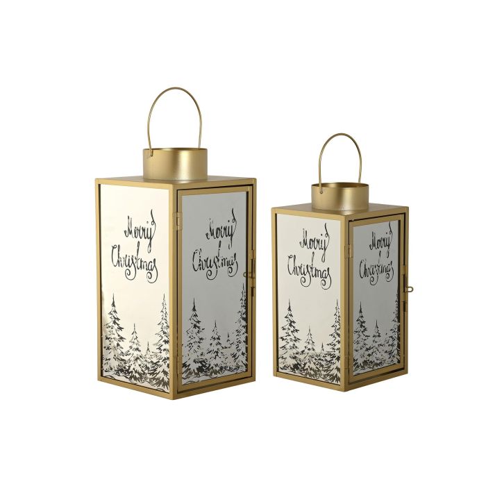 Farola Navidad Moderna DKD Home Decor Transparente Dorado 17 x 35 x 17 cm Set de 2 (2 Unidades)