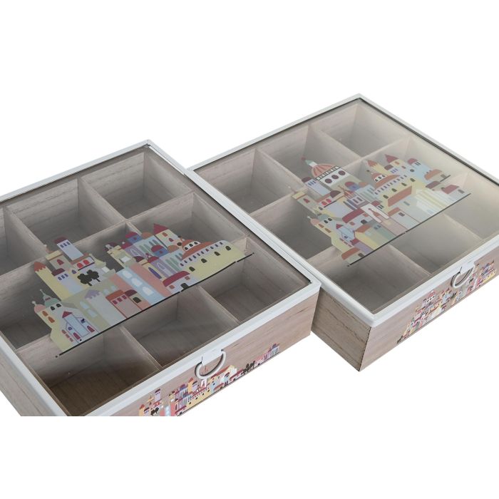 Caja Infusiones Cottage DKD Home Decor Multicolor 24.5 x 6 x 24.5 cm (2 Unidades) 1