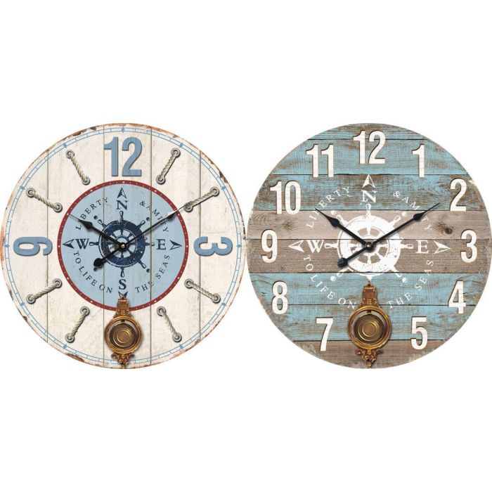 Reloj Pared Atlantico DKD Home Decor Azul Blanco 2 x 58 x 58 cm (2 Unidades)