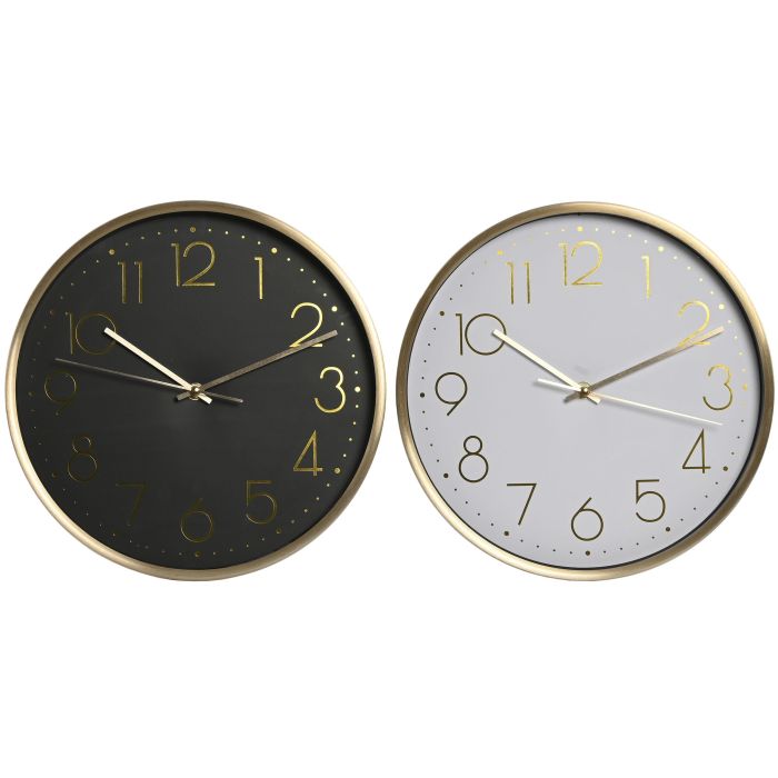 Reloj Pared Glam DKD Home Decor Blanco Negro 4.3 x 30 x 30 cm (2 Unidades)