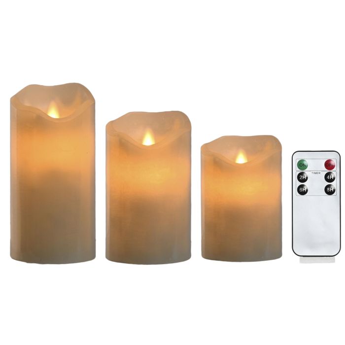 Vela Led Basicos DKD Home Decor Crudo 10 x 20 x 25 cm Set de 3