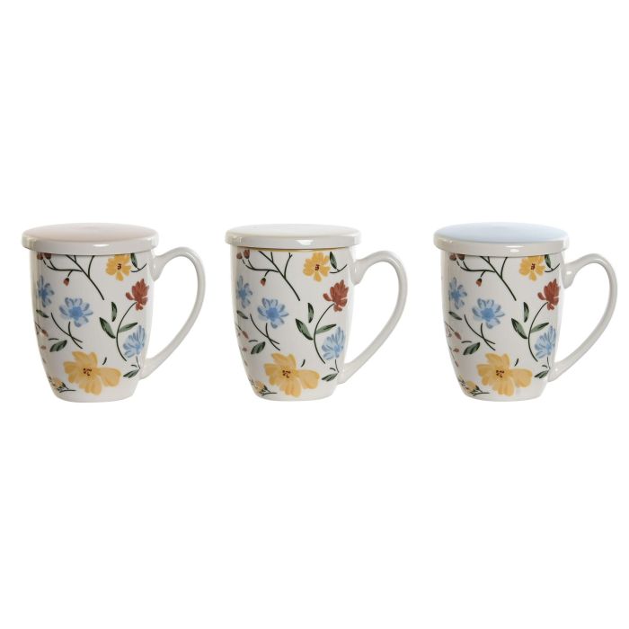 Mug Infusiones Shabby DKD Home Decor Azul Blanco 9 x 11 x 12 cm (3 Unidades)