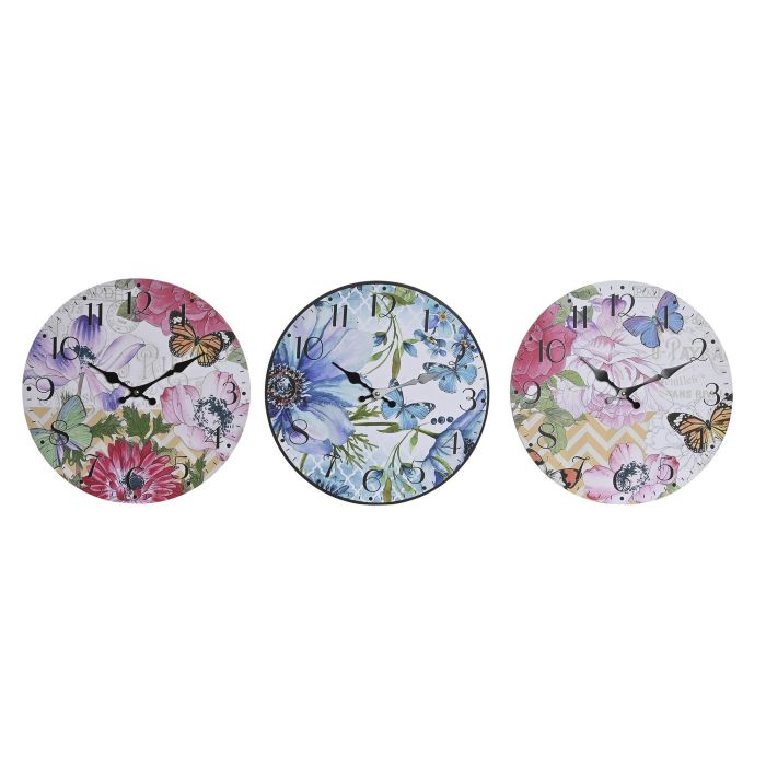 Reloj Pared Shabby DKD Home Decor Multicolor 4 x 34 x 34 cm (3 Unidades)