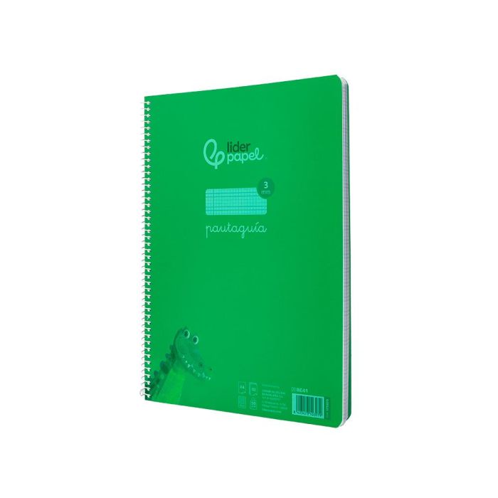 Cuaderno Espiral Liderpapel Din A4 Pautaguia Tapa Plastico 80H 90 gr Cuadro Pautado 3 mm Con Margen Color Verde 4 unidades 3