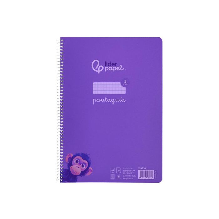 Cuaderno Espiral Liderpapel Din A4 Pautaguia Tapa Plastico 80H 90 gr Cuadro Pautado 3 mm Con Margen Color Lila 4 unidades 1