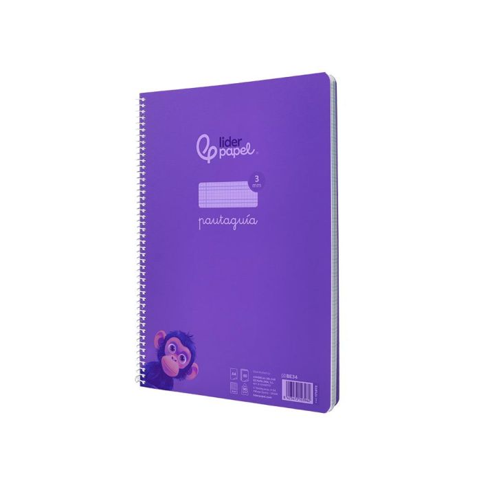 Cuaderno Espiral Liderpapel Din A4 Pautaguia Tapa Plastico 80H 90 gr Cuadro Pautado 3 mm Con Margen Color Lila 4 unidades 3