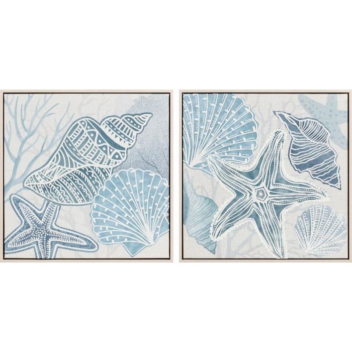 Cuadro Atlantico DKD Home Decor Azul Blanco 3 x 40 x 40 cm (4 Unidades)