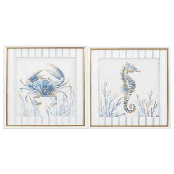 Cuadro Atlantico DKD Home Decor Azul Blanco 3 x 40 x 40 cm (4 Unidades)