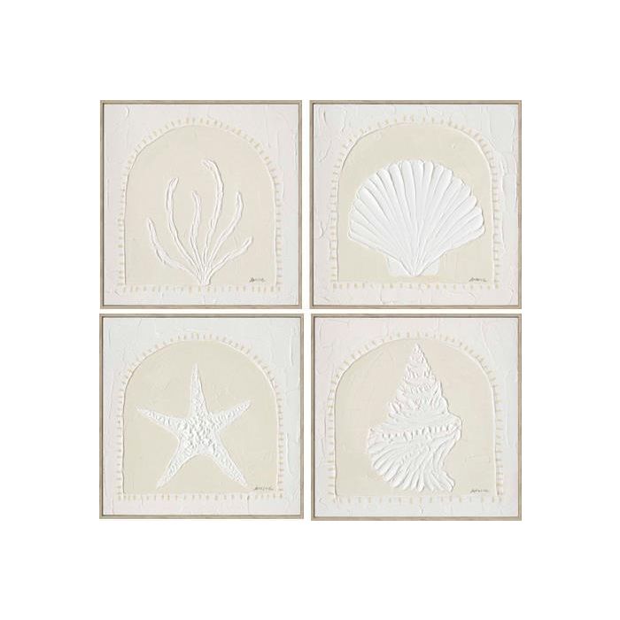 Cuadro Mediterraneo DKD Home Decor Crema Blanco 3 x 40 x 40 cm (4 Unidades)