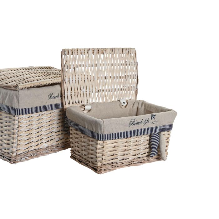 Cesta Mediterraneo DKD Home Decor Beige Azul 25 x 24 x 37 cm Set de 2 (4 Unidades) 2