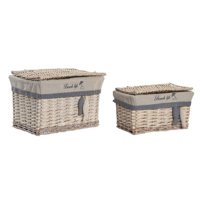 Cesta Mediterraneo DKD Home Decor Beige Azul 25 x 24 x 37 cm Set de 2 (4 Unidades)