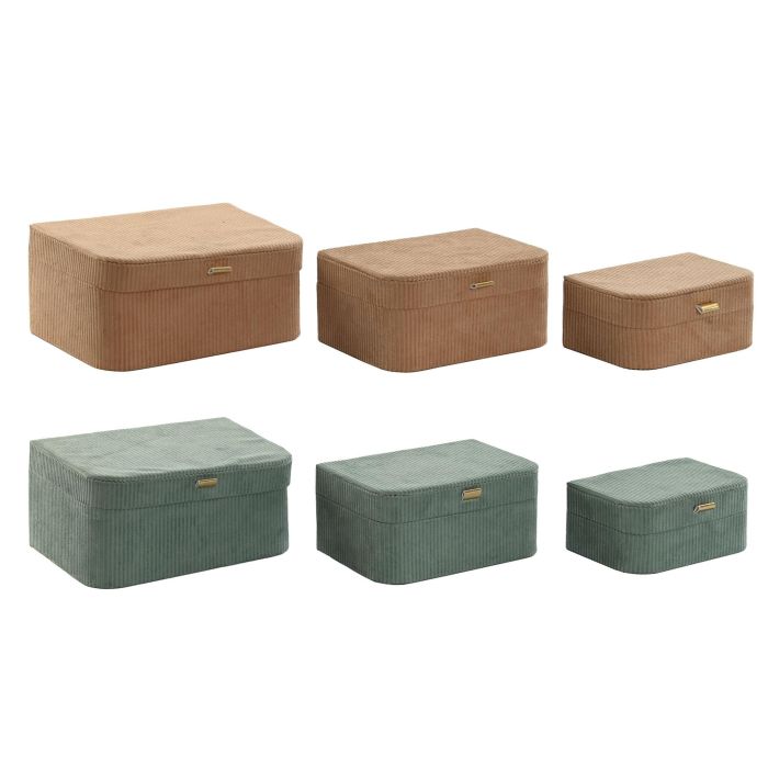 Caja Glam DKD Home Decor Verde Marron Claro 17 x 10 x 23 cm Set de 3 (4 Unidades)