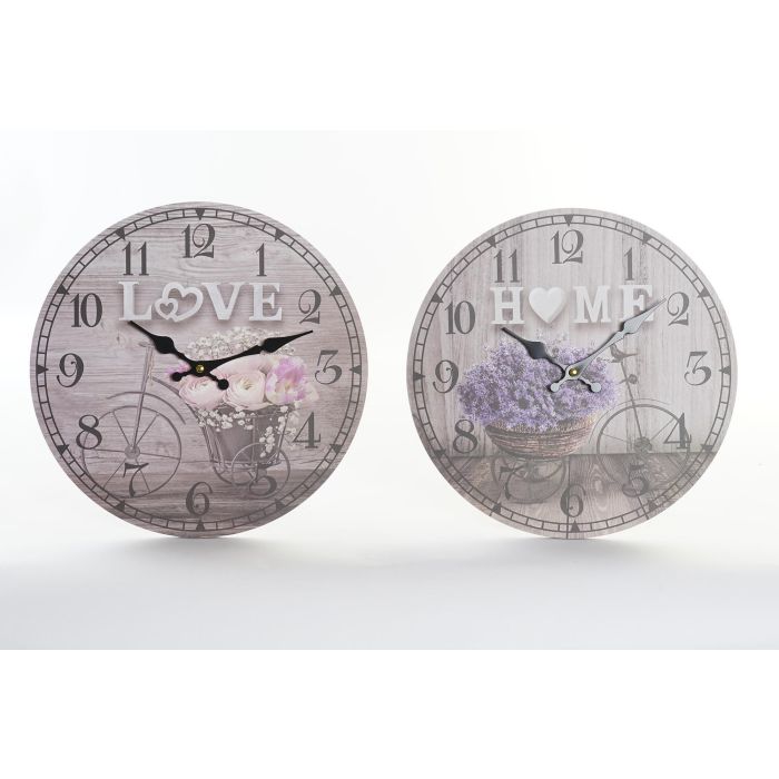 Reloj Shabby DKD Home Decor Gris Lila 4 x 33 x 33 cm (4 Unidades)