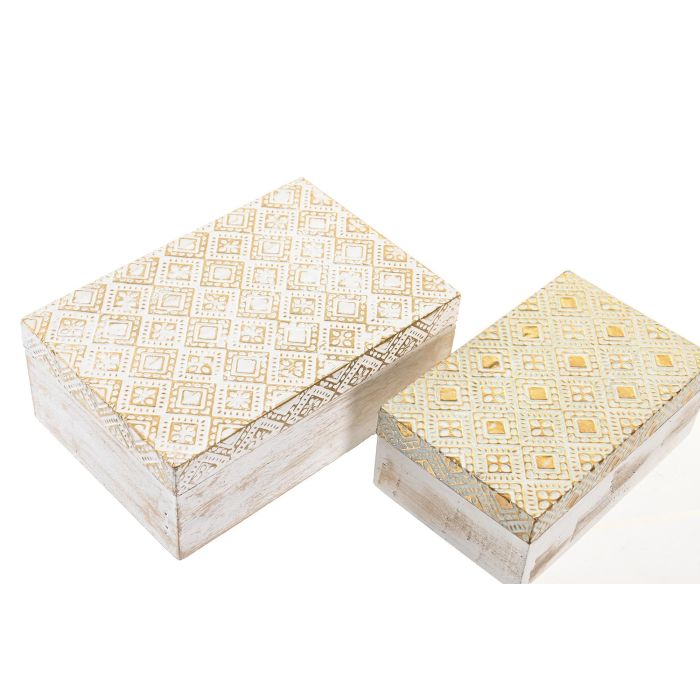 Joyero Arabe DKD Home Decor Dorado Blanco 10 x 6 x 15 cm Set de 2 (4 Unidades) 1