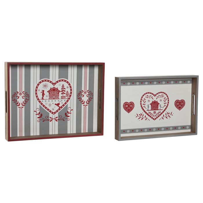 Bandeja Alpino DKD Home Decor Rojo Gris 30 x 5 x 40 cm Set de 2 (4 Unidades)