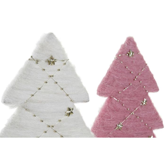 Decoracion Navidad Fantasia DKD Home Decor Rosa Palo Blanco 6 x 35 x 19 cm (4 Unidades) 1