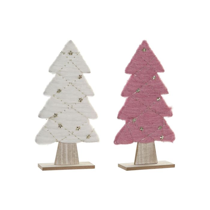 Decoracion Navidad Fantasia DKD Home Decor Rosa Palo Blanco 6 x 35 x 19 cm (4 Unidades)