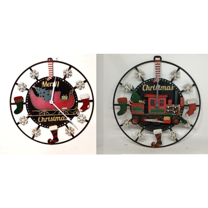 Reloj Pared Navidad Tradicional DKD Home Decor Verde Rojo 3.5 x 32.5 x 34 cm (4 Unidades)