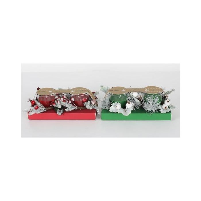Vela  DKD Home Decor Rojo Verde 5.5 x 6.5 x 5.5 cm Set de 2 (4 Unidades)