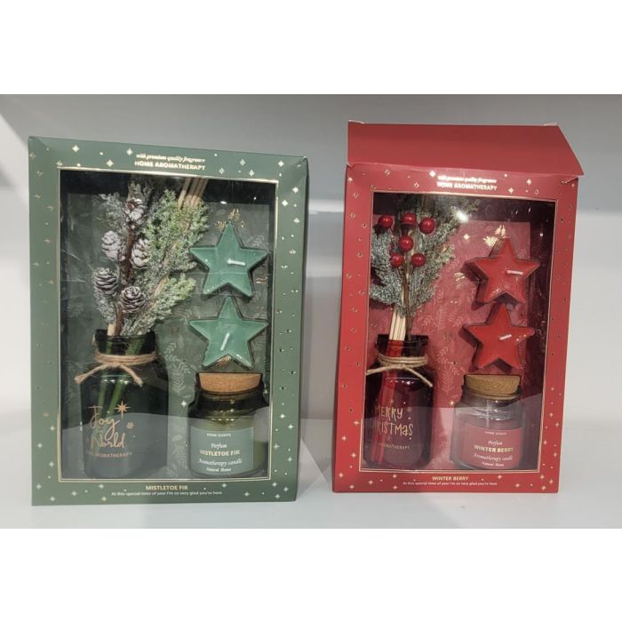 Ambientador Mikado Navidad Tradicional DKD Home Decor Verde Rojo 7 x 25 x 18 cm Set de 3 (4 Unidades)