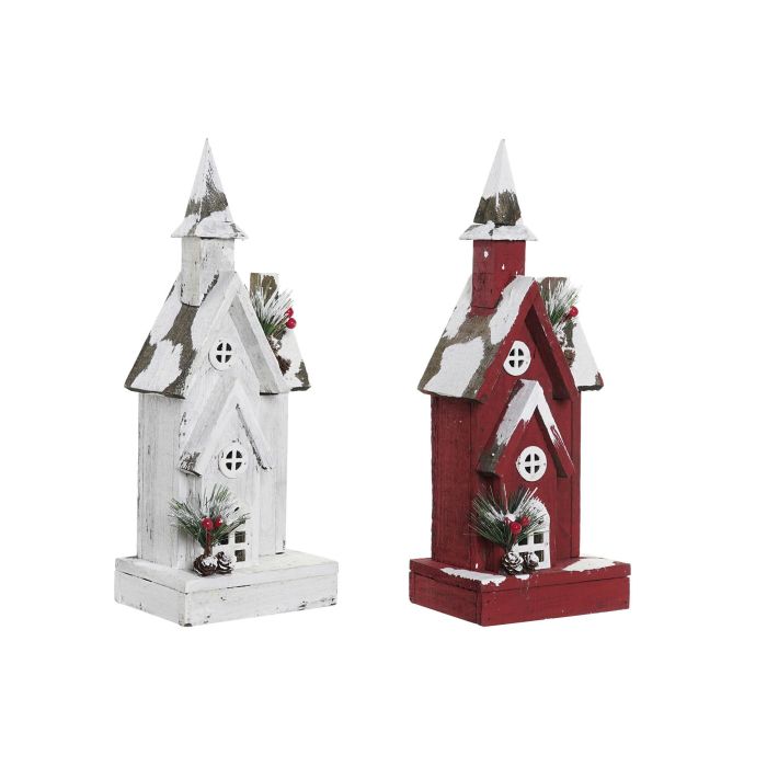 Casa Navidad Tradicional DKD Home Decor Rojo Blanco 12 x 40 x 15 cm (4 Unidades)