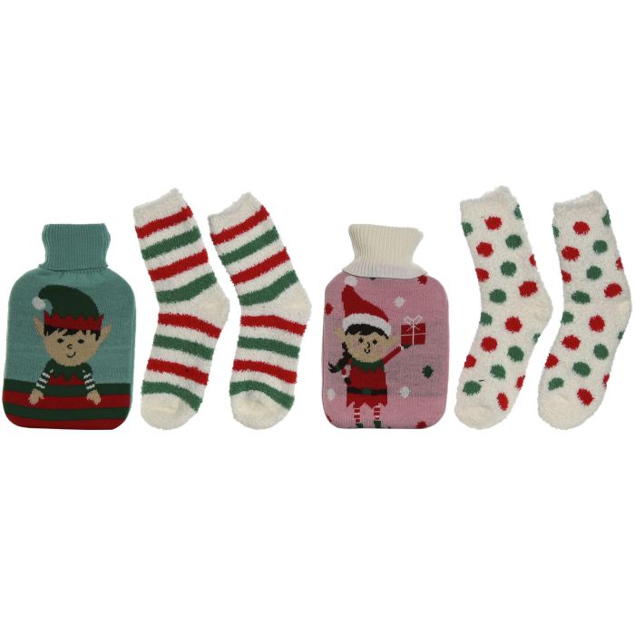 Bolsa Agua Caliente Navidad Tradicional DKD Home Decor Verde Rosa 28 x 4 x 17 cm Set de 2 (4 Unidades)