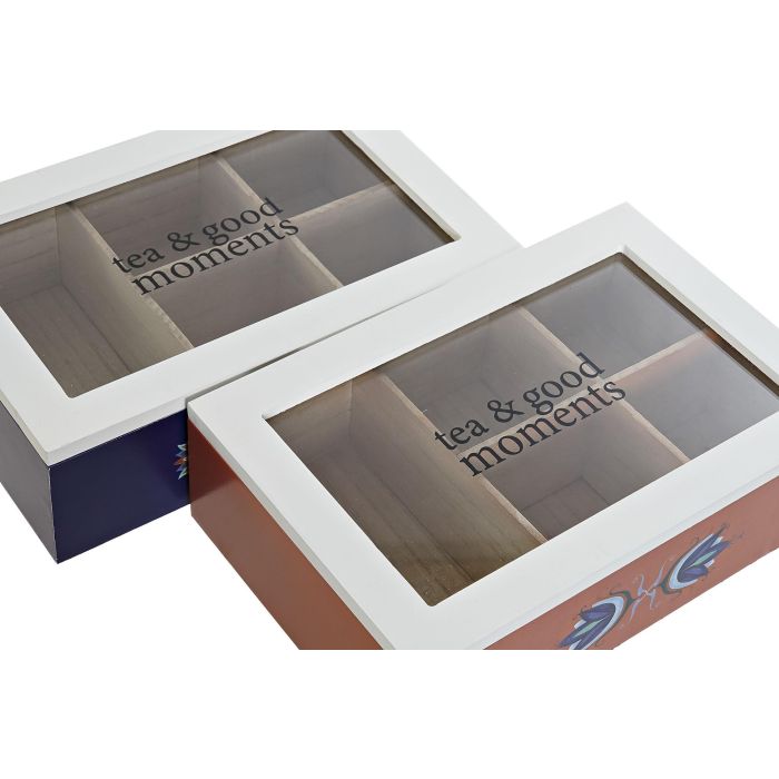Caja Infusiones Tradicional DKD Home Decor Azul Blanco 15 x 7 x 23 cm (4 Unidades) 1