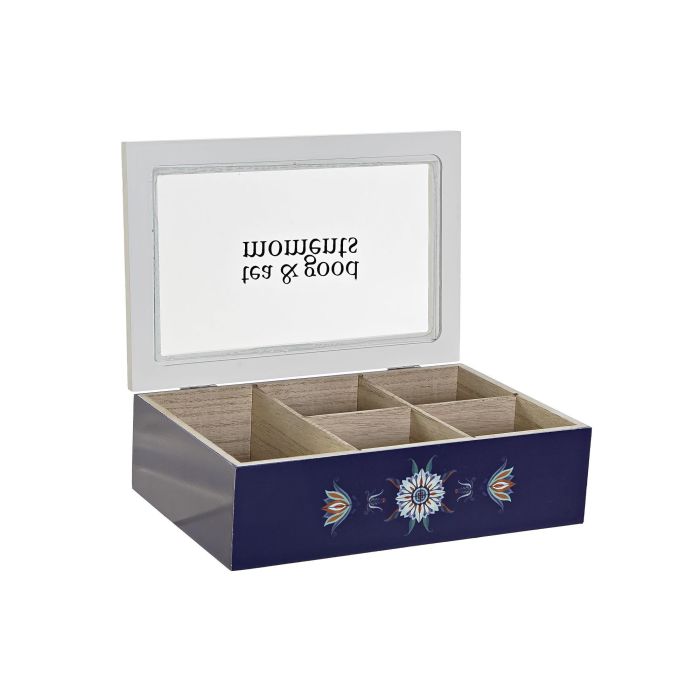 Caja Infusiones Tradicional DKD Home Decor Azul Blanco 15 x 7 x 23 cm (4 Unidades) 2