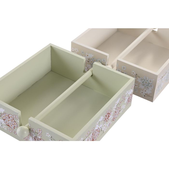 Servilletero Tradicional DKD Home Decor Verde Beige 18 x 6 x 18 cm (4 Unidades) 1