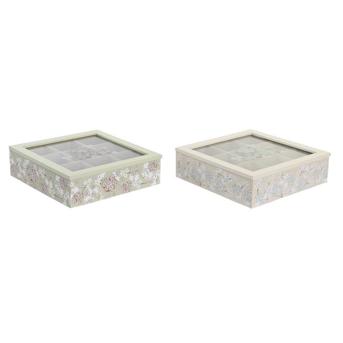 Caja Infusiones Tradicional DKD Home Decor Verde Beige 24 x 6.5 x 24 cm (4 Unidades)