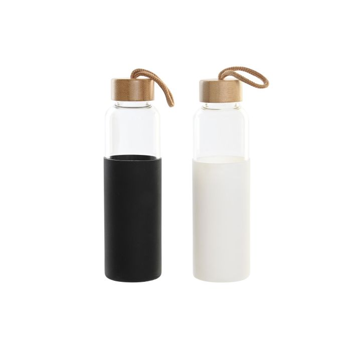 Botella Basicos DKD Home Decor Blanco Negro 6.6 x 23 x 6.6 cm (4 Unidades)