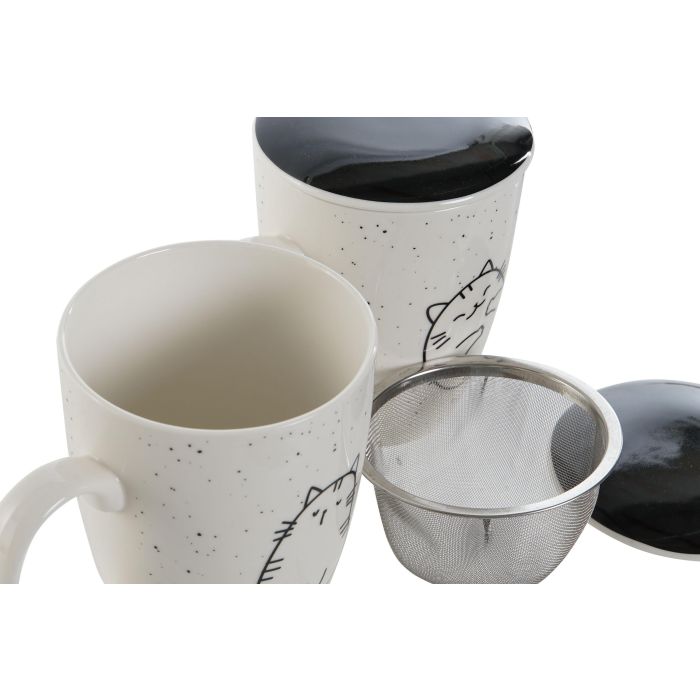 Mug Infusiones Scandi DKD Home Decor Blanco Negro 6 x 10.5 x 8.3 cm (4 Unidades) 2