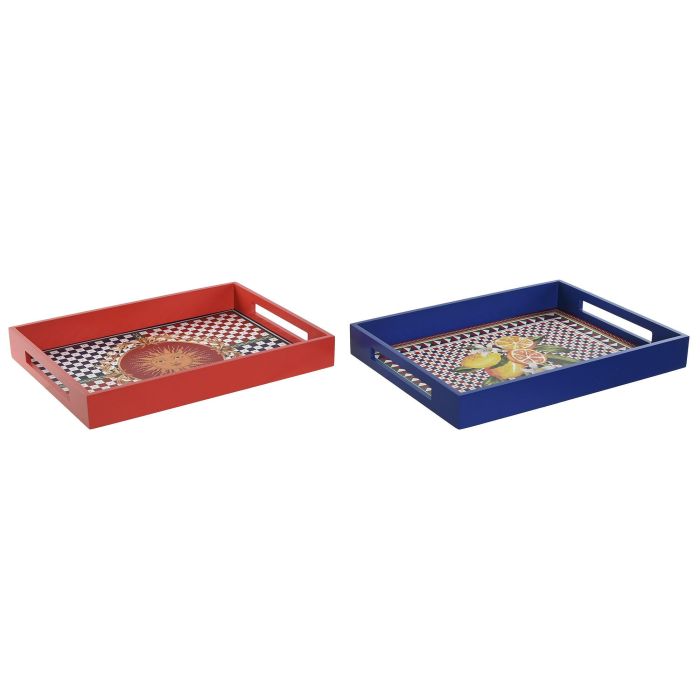 Bandeja Mediterraneo DKD Home Decor Rojo Azul 30 x 5 x 40 cm (4 Unidades) 1