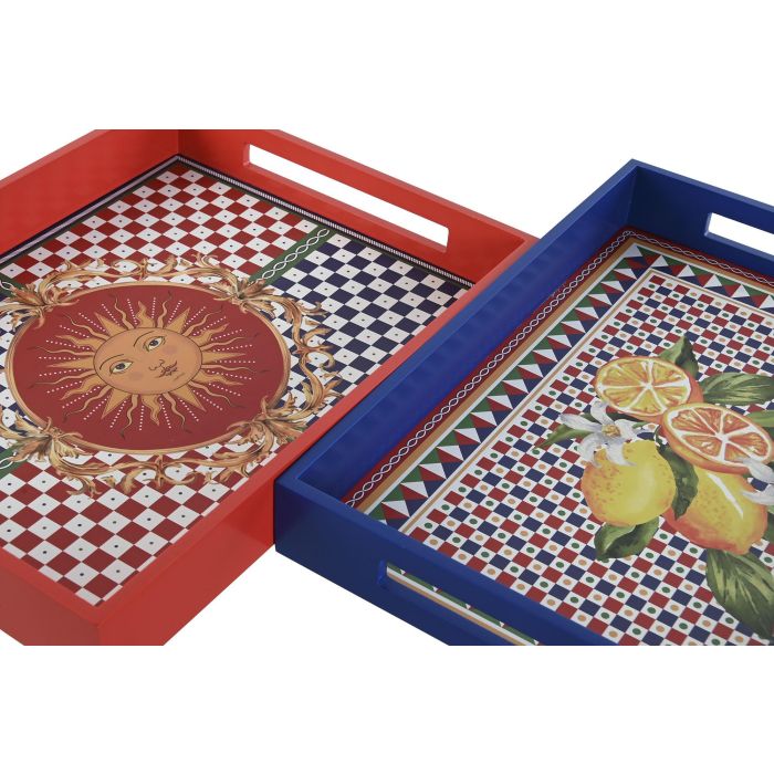 Bandeja Mediterraneo DKD Home Decor Rojo Azul 30 x 5 x 40 cm (4 Unidades) 2