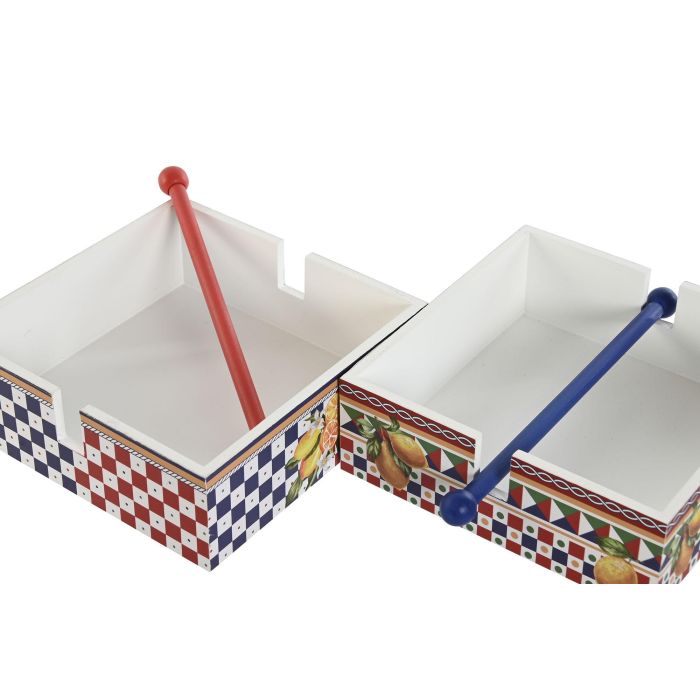 Servilletero Mediterraneo DKD Home Decor Rojo Azul 18 x 4 x 18 cm (4 Unidades) 1