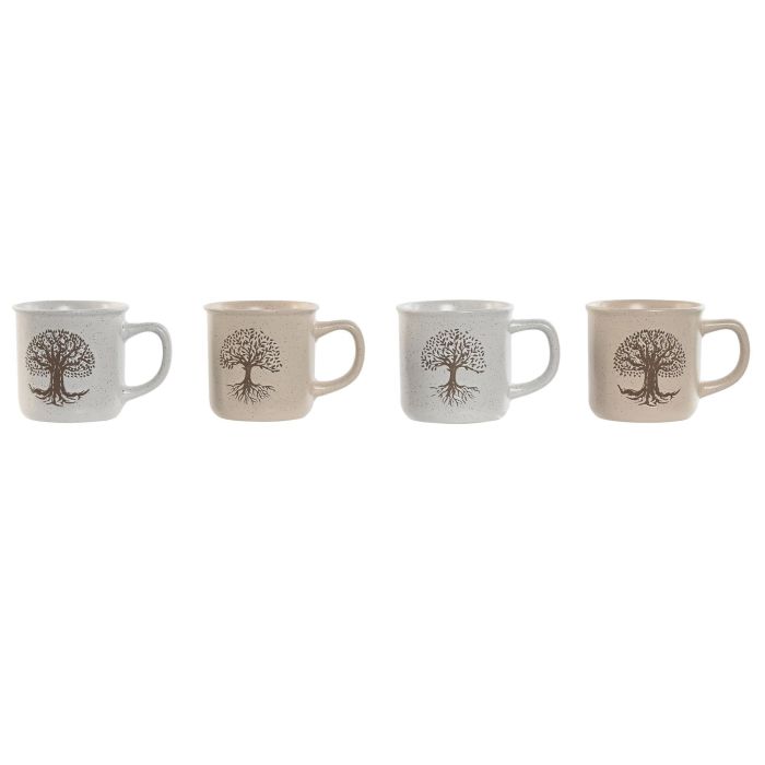 Mug Tradicional DKD Home Decor Beige Blanco Roto 9 x 8.5 x 13 cm (4 Unidades)