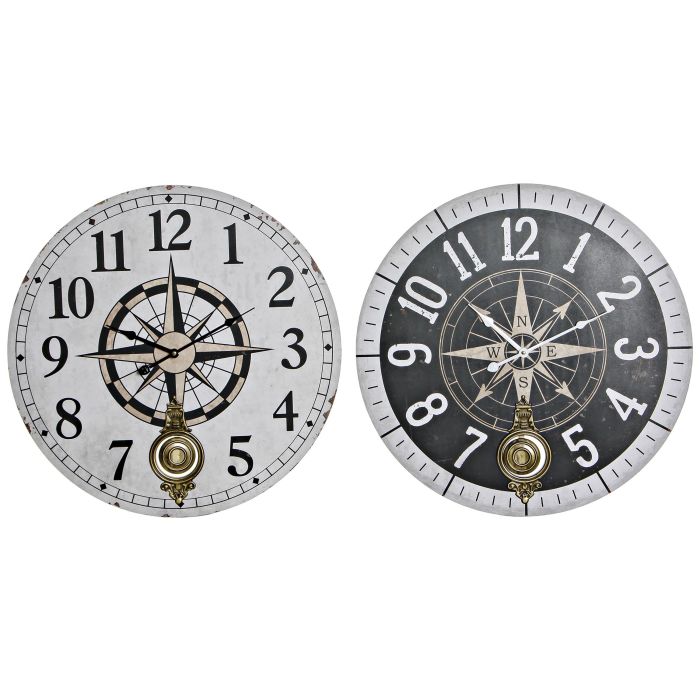 Reloj Pared Mediterraneo DKD Home Decor Blanco Negro 4 x 58 x 58 cm (4 Unidades)