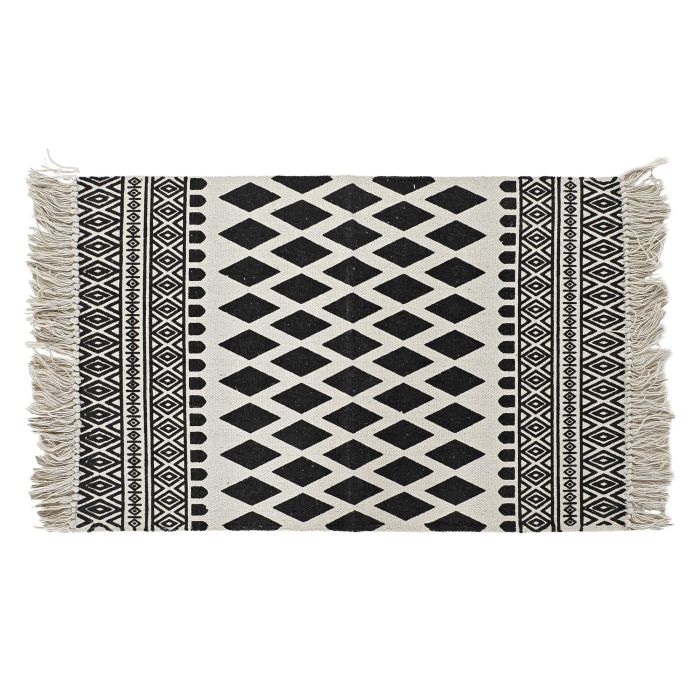 Alfombra Boho DKD Home Decor Blanco Negro 50 x 1 x 80 cm (4 Unidades)