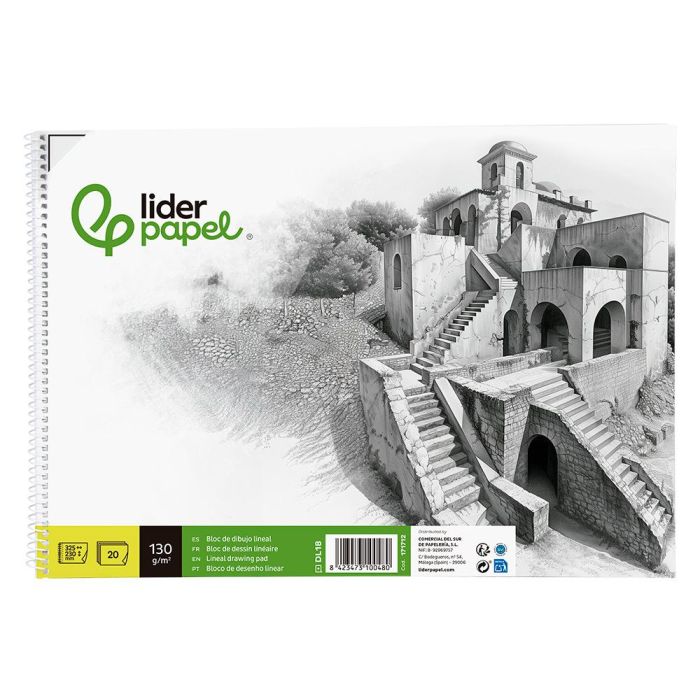 Bloc Dibujo Liderpapel Lineal Historico 230x325 mm 20 Hojas 130 gr-M2 Con Recuadro Perforado 5 unidades 1