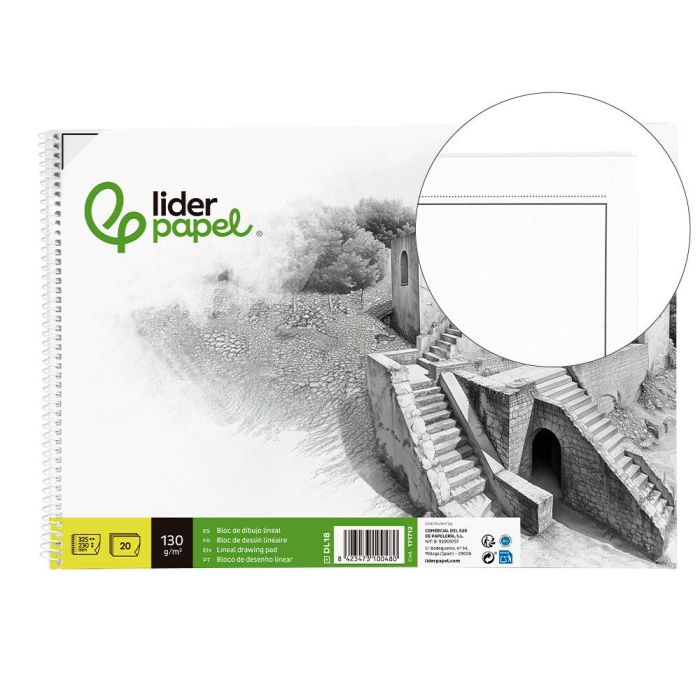 Bloc Dibujo Liderpapel Lineal Historico 230x325 mm 20 Hojas 130 gr-M2 Con Recuadro Perforado 5 unidades